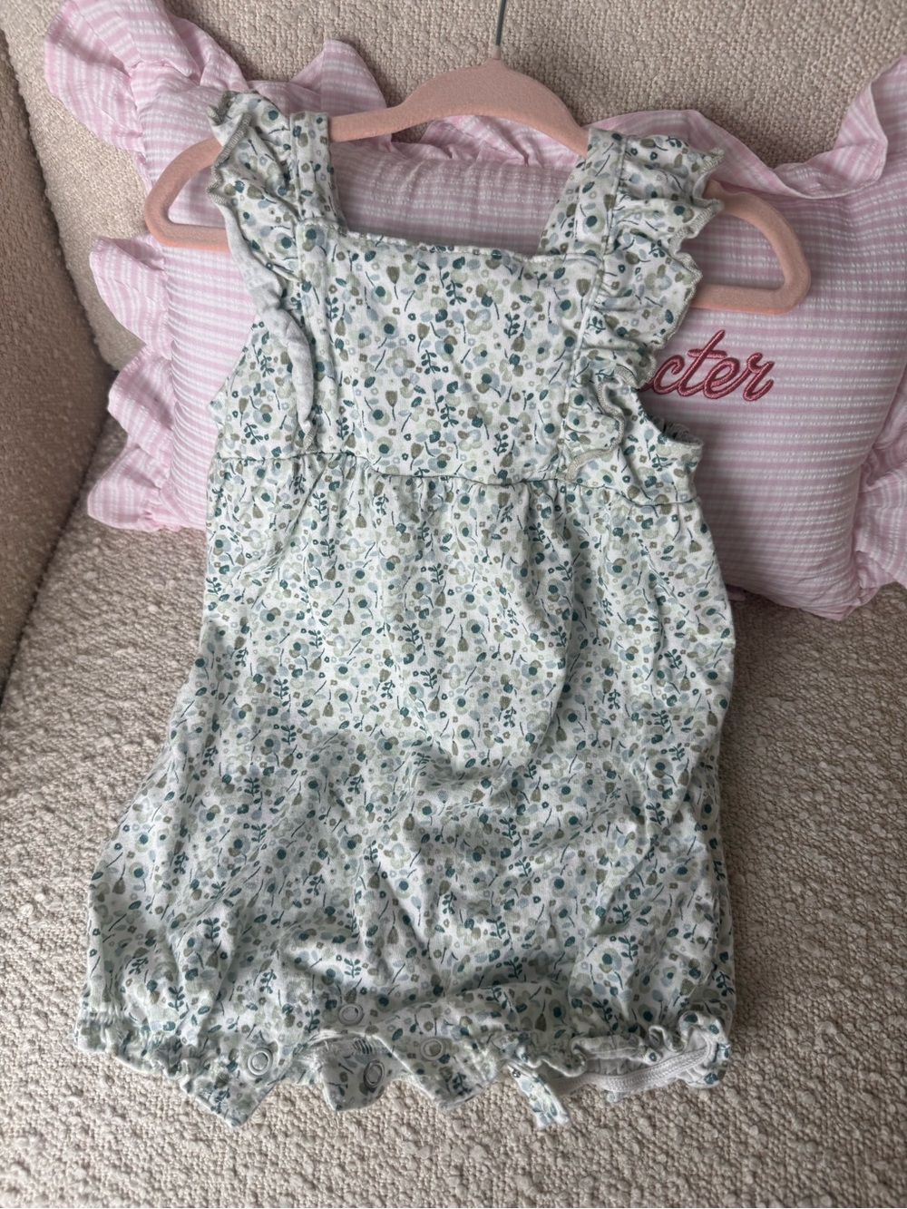 Carter's Floral Ruffle Shoulder One-Piece Bodysuit - White, Green, Blue